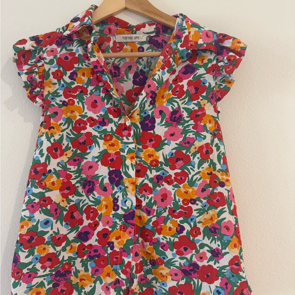 Floral Ruffle Sleeve Blouse